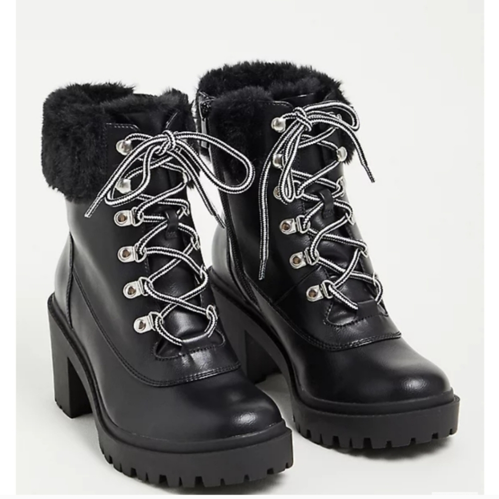 TORRID FUR HIKER BOOTIE - FAUX LEATHER BLACK (WW)
